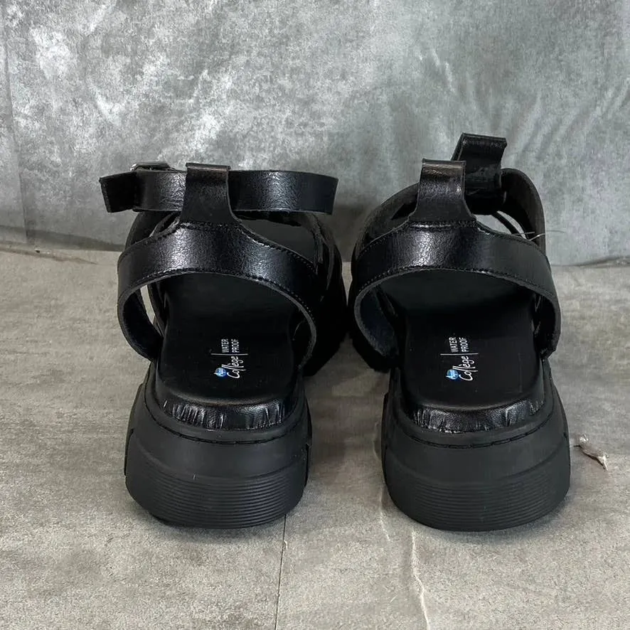 AQUA COLLEGE Women's Black Hannah Waterproof Lug-Sole Strappy Sandals SZ 8