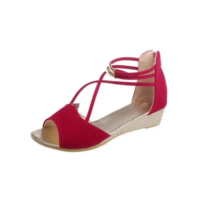Chicvane Strappy Metallic Splicing Spanish Sandals Zipper Wedge Sandals