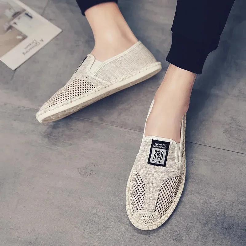 Summer Linen Breathable Casual Flats Shoes Mens Espadrilles Loafers Fashion Slip on Canvas Shoes Fisherman Driving Footwear