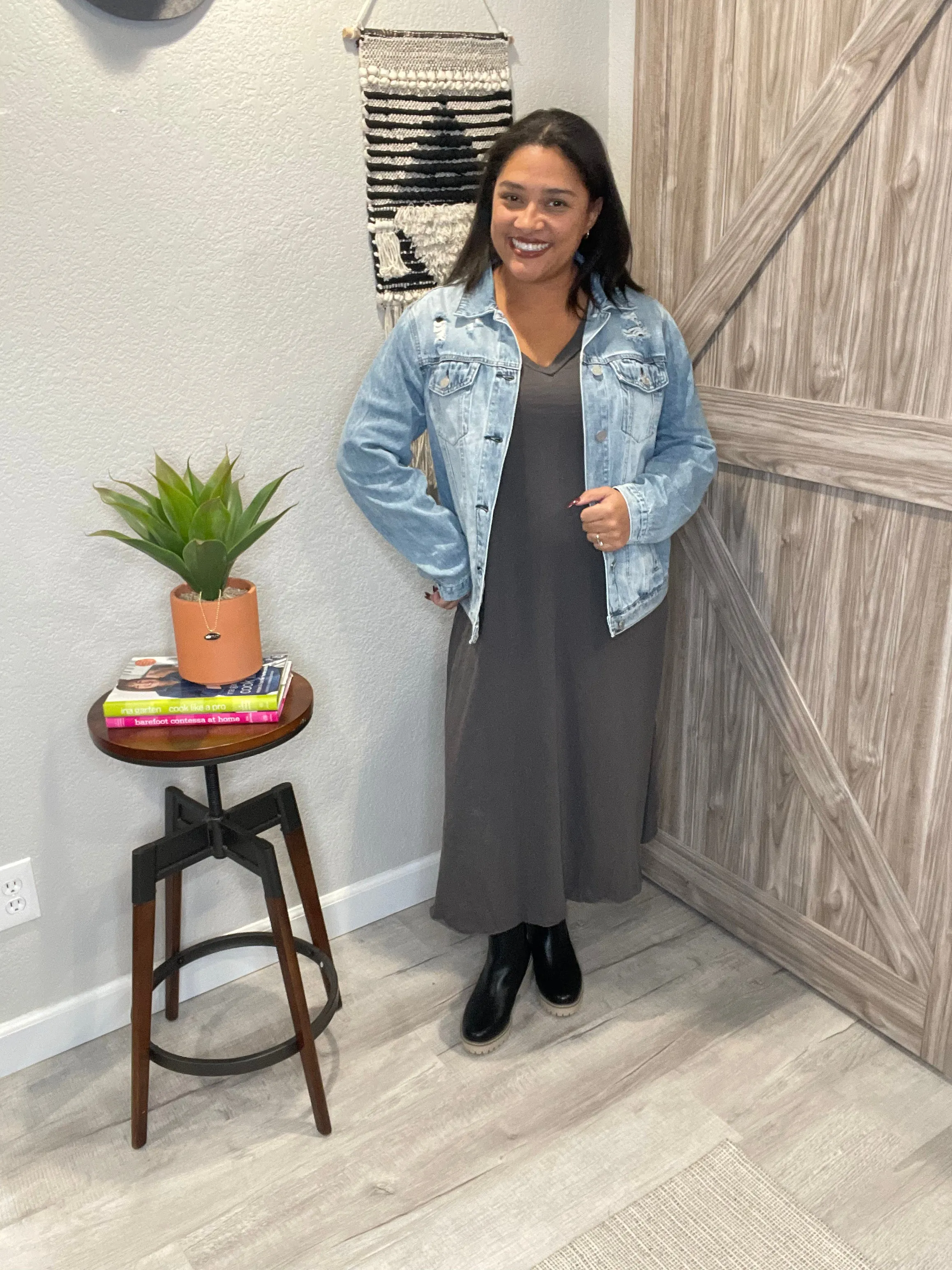 V Neck Cotton Maxi Raw Hem Dress
